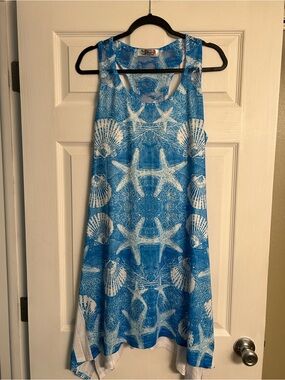 India Boutique Blue & White Lace-Effect Sheer Beach Coverup